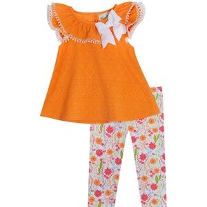 Rare Editions Girls Geo Solid Eyelet Top and Leggings Set